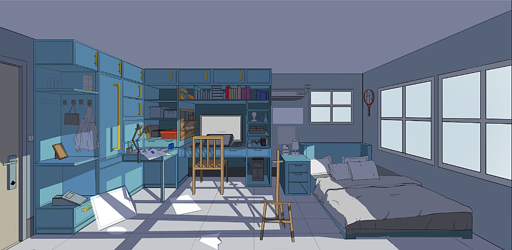 日系室内场景绘画步骤与室外设施工程施工的跨领域启示